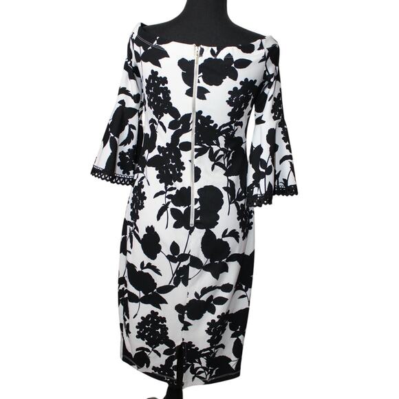 Premiere Armour 3/4 Bell Sleeve Floral‎ Sheath Dress Off the Shoulder Size 10 - Picture 3 of 6